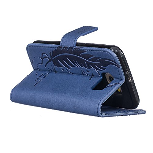 Samsung Galaxy S7 Hülle Glitzer,Samsung Galaxy S7 Hülle Leder,Samsung Galaxy S7 Case Flower Ledertasche Schutzhülle Cover Etui Tasche,EMAXELERS Galaxy S7 Cover Blumen Bunte Schmetterling Muster PU Leder Brieftasche Hülle Wallet Case Flip Cover für Samsung Galaxy S7,Bookstyle Hüllen Etui Lederhülle mit Standfunktion und Karten-Slots für Samsung Galaxy S7 (2016),Dark Blue Feather - 6