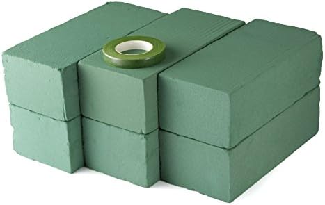 Wet Floral Foam Brick in 6 Piece Pack comes complete with BONUS Florist Paper Tape for Flower Arranging all by Markat International