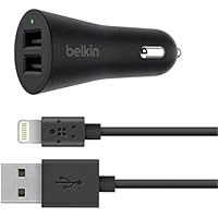 Belkin F8J221bt04-BLK - Cargador para coche con dos puertos USB y cable Lightning para iPhoney iPad, 1,2 m, negro