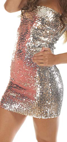 Disco Party Abito, Glitter Paillettes, Taglia M/L, ARGENTO