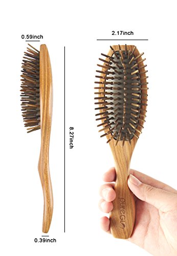 pureGLO Natürliche Grüne Sandelholz Haarbürste – Entwirren Massage Kopfhaut Keine Statische Haarkamm – Holz Borste Organischen Haarbürsten Abgefedert - 6