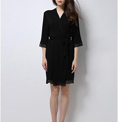 HXQ Women's Bathrobes Kimono Robes Pure Colour Short Dressing Gown , black