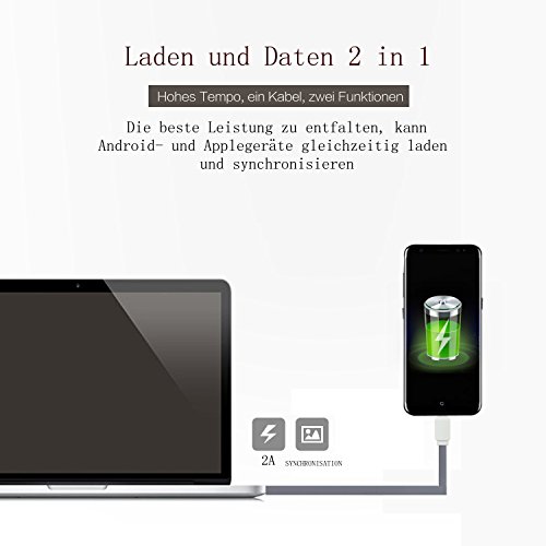 Telckabel 2m Micro USB Nudel Kabel Flates Daten- und Ladekabel für alle Android Apparaten Samsung Huawei Nokia Sony Blackberry usw, Grau - 3