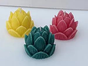 Yellow Petal Paraffin Wax Lotus Scented Candles - Pack Set of 3 (Each 52gm)