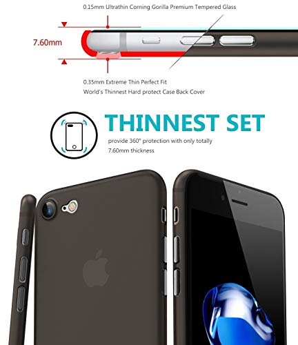 TOZO para iPhone 7 iPhone 8 Funda  0 35mm  Ultrafino   Ajuste perfecto   World s m  s delgado Hard Protect Funda Back Cubrir Bumper   Semi-transparent   Ligero 4 7 inch  Matte Moca negro 