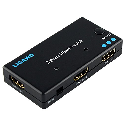 Ligawo ® HDMI Switch 2 fach - HDMI Umschalter 2 port - 2 zu 1 - Verbinden 2 HDMI Ausgänge mit einem HDMI Eingang - Automatische Umschaltung des aktiven Eingangs - 3D