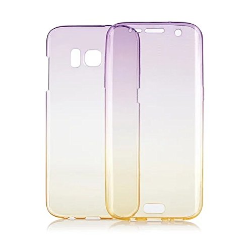 Galaxy S6 Hülle,Leeok für Samsung S6 Double Side Full Body Silikon Schutzhülle Cute Elegant Retro Kreative Gradient Gelb Lila Silikon Crystal Vorne und Hinten 360° Full Cover TPU Ultra dünn Case Vorne Hinten Beidseitiger Schutz Full Handytasche Durchsichtig Transparent Front Back Doppelseitig Touchscreen TPU Silikon Dünne Komplette Schale Bumper Case Cover für Samsung Galaxy S6 + 1 x Schwarze Eingabestift-Yellow Purple - 3