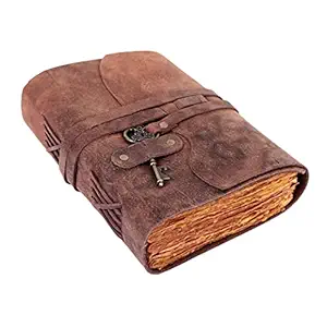 Handmade Vintage Leather Diary - 20 x 15 cm (A5) - 200 Vintage Handmade Pages - Antique Key Closure