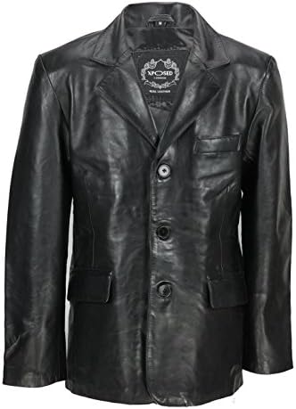 LLD OriginalMens Black & Tan Real Soft Sheep Leather Blazer Mid Length Vintage Jacket Coat