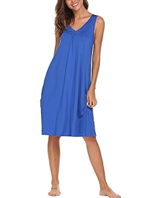 Ekouaer Ekouear Femme Robe de Chambre Chemise de Nuit en Satin Nuisette Lingerie Pyjama Peignoir S Bleu