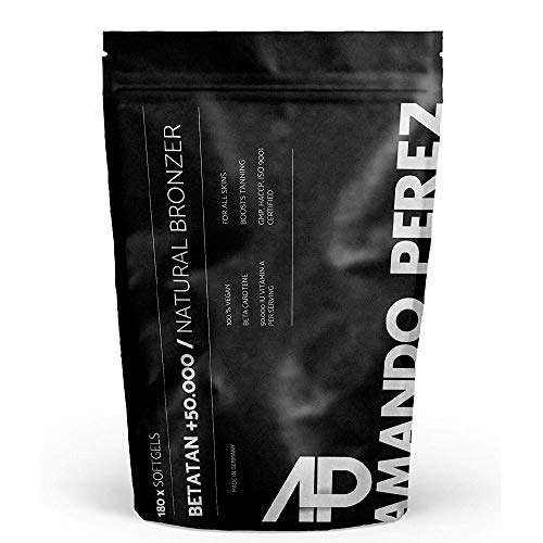 Cápsulas de beta caroteno Beta Tan + / 50.000 unidades de beta caroteno por dosis - 180 cápsulas de gel suave veganas - bronceador 100% natural para todo tipo de piel