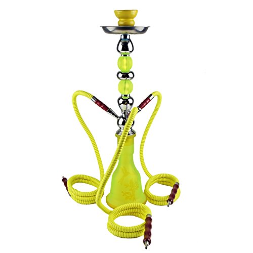 BAYLI - Shisha Set, Hookah, Orientalische Wasserpfeife mit 3 Schläuchen inklusive Zange, Tonkopf Shisha Höhe- ca. 56cm Nargile Hookah mit Tonkopf und Zange + Alufolie + 10 x Mundstück FN-2
