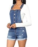 Cierre de botones ZhuikunA Peto Vaquero Corto de Mujer, Jumpsuit con Aspecto Desgastado, Efecto Destruido Azul Claro L