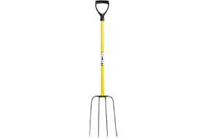 JCB 32'' 4 Prong Professional Manure Fork Made of Heavy Duty Carbon Steel with a Rubber T Handle Professional Site and Gardening Tools