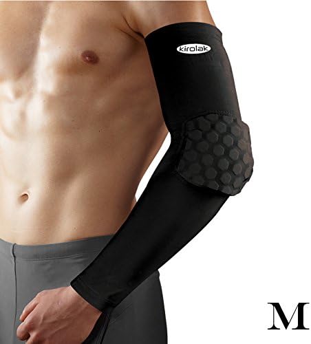 Arm Sleeve Elbow Compression Long Sleeve Forearm Brace Support, KIROLAK Black Honeycomb Pad Protective Arm Warm Support Brace for Football, Basketball, Running - Size M