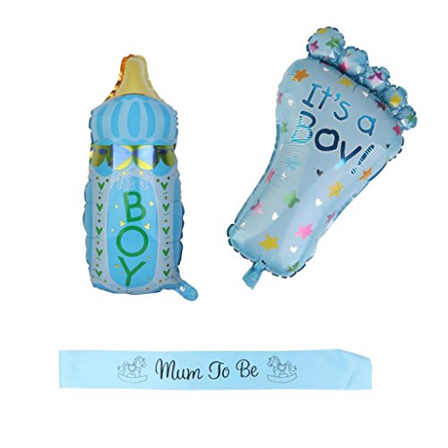 MagiDeal Baby Shower Party Ballons (Fuß + Milchflasche) + „Mum to be“ Schärpe Set - 5