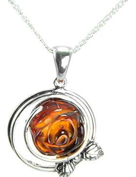 Rose Bernstein als Ketten- Anhänger in 925er Silber#609