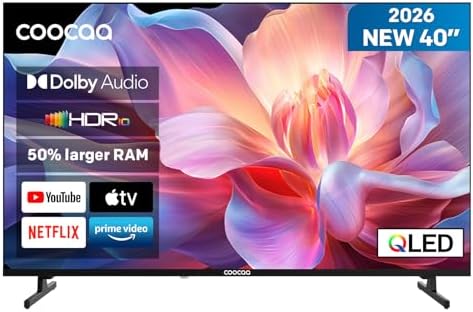 coocaa 40 Pollici Smart TV, QLED Televisore, Full HD, HDR 10, Dolby Audio, 1.5GB RAM Upgrade, Low Blue Light DVB-T/T2/C/S/S2 CI+ HEVC Main10, (40CTQH38Z, 2026 Nuovo Modello)