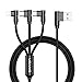 Produktbild USAMS Multi USB Kabel - Ladekabel für iPhone+USB C+Micro USB, 3 in 1 Mehrfach 90 Grad Winkel 1.2M Nylon geflochten Datenkabel für X 8 7 6S 6 Plus 5S SE 5, Samsung Galaxy Android Smartphone (Schwarz)