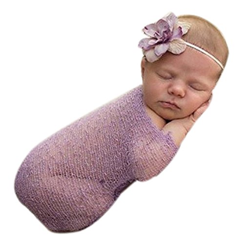 Luxury Stretch Newborn Boy Girl Baby Photography Props Wrap Yarn Cloth Blanket (Purple)