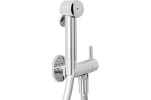 Inbagno Set doccetta igienica per WC e Bidet, idroscopino Shut-off Completo di Supporto con Rubinetto Arresto (ABS Cromo)