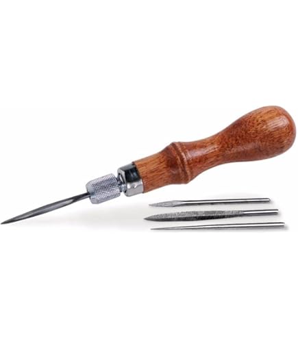 Poinçon Aiguilles Cuir Kit Couture Cuir Avec Alène - Poignée Bois - Aiguilles & Fil Inclus - DIY & Réparation Macchina Per Cucire Portatile