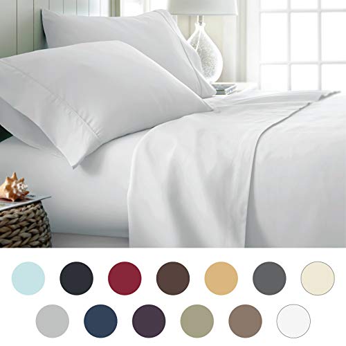 Beckham Hotel Collection 1500 Series - Juego de sábanas de Microfibra cepillada, Blanco, Matrimonio