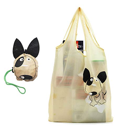Binggong Bolsa de la Compra, portátil, diseño de Perro, Impermeable, Plegable, con contenedor, 38 x 40 cm Beige Talla única