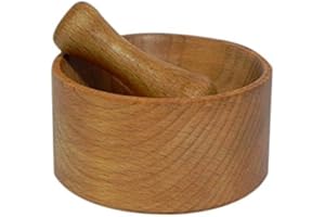 WOODEN WORLD Mortier et pilon en bois naturel - Avec bol à épices et herbes (M02)