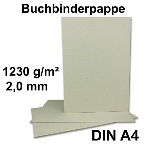 10 Stück Buchbinderpappe DIN A4 | Stärke 2,0 mm | Grammatur: 1230 g/m² | Format: 29,7 x 21,0 cm | Farbe: Grau-Braun | 10 Stück - 2
