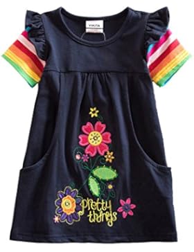 VIKITA Mädchen Blume Stickerei Baumwolle Kurze Ärmel Sommer Kleid