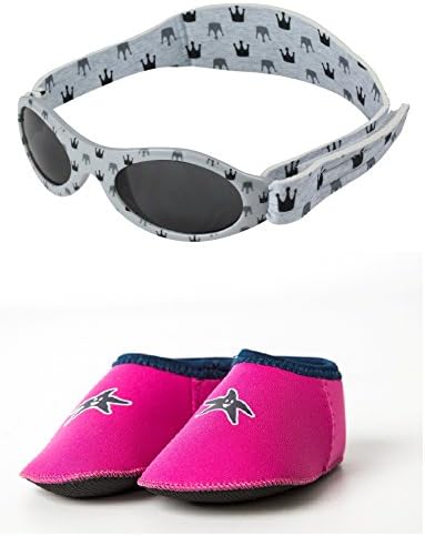 Yoccoes BabyBanz Dooky Grey Crowns Sunglasses and Pink Shore Feet Baby Shoes Age 0-24 Months Combo Pack (M, 12-18 Months, Shoe Size UK C3.5-5, EU 19.5-22)