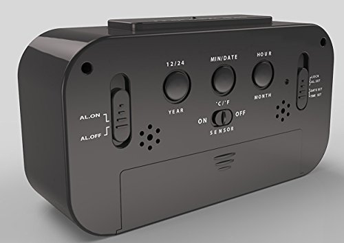 Bosdontek Smart LED-Digital-Wecker Snooze 5 Minuten, bald aufhören Alarmknöpfe, mit Datum, Temperatur-Sensor-Licht (schwarz) - 4
