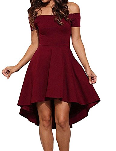 MODETREND Mujer Elegante Vestidos Dobladillo Irregular de Shoulder Off Manga Corta Vestidos de Coctel Vestido Fiesta