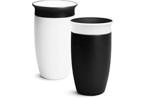 Munchkin Miracle 360 Baby Tazze, Bicchiere per bambini a flusso libero, Tazza per allenamento, Senza BPA, Senza perdite, 10oz/296ml, 2 Pezzi, Nero/Bianco