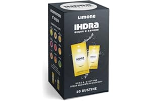 CUORE NERO CAFFE IHDRA - Insaporitore per Bevanda Fresca Gusto LIMONE, 10 Bustine da 1,6gr, Preparato Polvere Solubile In Acqua, Ideale Per Sport, Vegan, Senza Zucchero aggiunti e Senza Glutine, Made In Italy.