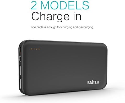 BAITER Blockbuster British Designed Only One Cable 13400mAh Power Bank-- With Dual Output Ports and Dual Input Ports (Lightning+Micro USB) for iPhone, iPad, Samsung, Kindle, Speakers, Tablets and Cellphones Black