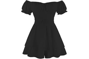 IBTOM CASTLE Women Boho Romper Off Shoulder Ruffle Chiffon Shorts Mini Dress Floral Print One Piece Casual Strapless Jumpsuit Double Layer Ruffle Hem Playsuits Beach Summer Dresses Overall Outfit