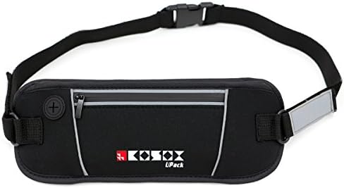 Runner Pack, KOSOX UPack Waterproof Lightweight Running Belt Fitness Workout Belt (Black)