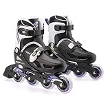 patines en linea baratos DISEÑO ACTUALIZADO. Características de seguridad actualizadas: rodamientos de ruedas reforzadas y ruedas más nuevas para mayor seguridad y para facilitar el deslizamiento de ruedas para el usuario. La función de ajuste de tamaño y las correas ahora son más fáciles de usar y más robustas para la protección del tobillo