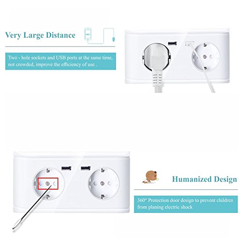 Doppia Presa Schuko Con 2 x USB, il carico di tutti i dispositivi iPod iPhone iPad Smartphone MP3 e Si Inserisce In Doppia Presa Da Incasso