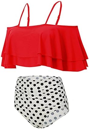 Zlove Women's Fashion Cute Ruffles Strap Swimwear Falbala High-Waisted Crop Top Flounce Bikini (S)