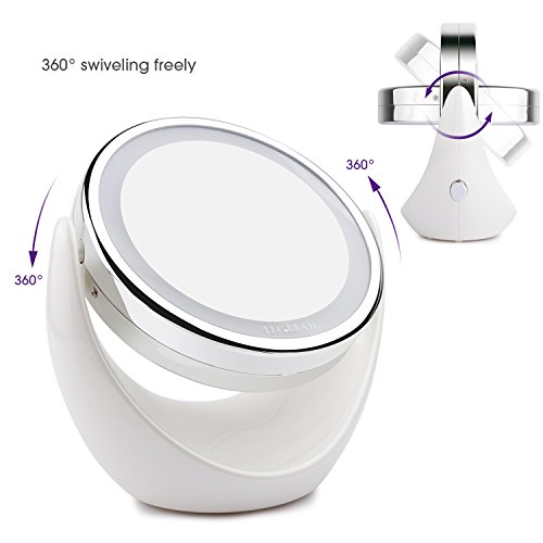 Tragbar beidseitig LED Kosmetikspiegel, 1/7-facher Vergrößerung,Beleuchtete Reise Vanity Mirror,360 Schwenkbar - 8