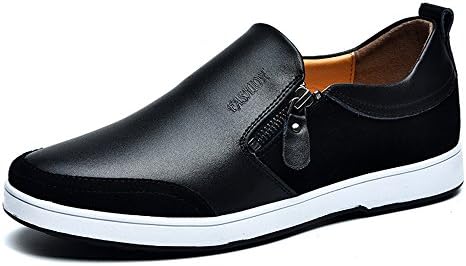 Mens Casual Flat Leather Loafers Slip On Low-Top Shoes Lightweight Lazy Invisible Height Increasing Shoes 2.36 inches Taller for Man (UK 7.5 =EU41, Black)