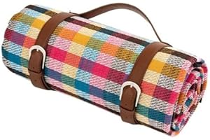 KIKIRIKIT EVERYTHING IN A KIT KIKIRIKIT Wodoodporny koc piknikowy 150 x 200 na zewnątrz, bez piasku, duży koc plażowy, przenośny, zmywalny, idek na piknik i kemping (wielokolorowa krata)