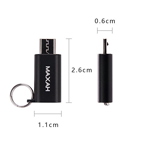 Micro USB auf TYPE C Adapter,MAXAH Type C Konverter Adapter Aluminium-Legierung Gehäuse,mit Schlüsselring 2er Set (Schwarz) - 2