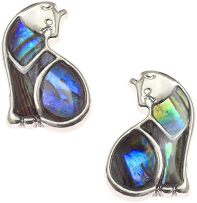 Tide Jewellery Abalone Paua Shell Cat Stud Earrings on Hypoallergenic Ear Posts Comes Gift Boxed
