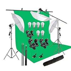 HIFFIN Green Screen Backdrop 6x10 ft with 9 ft Stand - 6x9 ft Photography Backdrop with 2 Pcs Spring Clamps, 1PCs Carry Bag (T Shape Kit C2 C1 G & Double Holder Kit M3)
