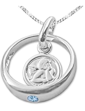 CLEVER SCHMUCK-SET Silberner Taufring Engel rund mit Stein blautopas-hellblau und Kette Panzer 36 cm, beides STERLING...