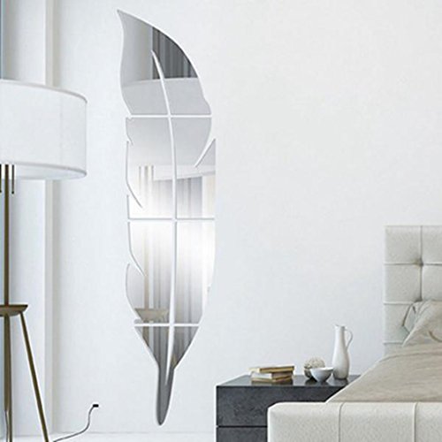 3D Silber Kunst Vinyl Wand Feder-Muster Aufkleber Sticker DIY Spiegel Stil Dekor - 4